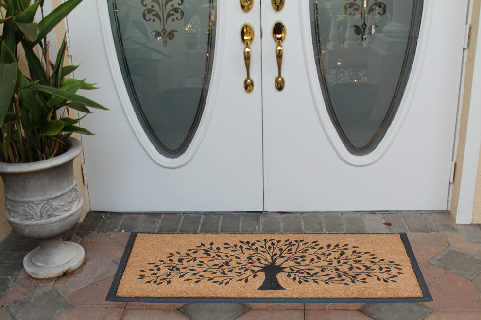 A1HC Flocked Rubber and Coir Molded Double Doormat, Shedding Leaf Design, Beige/Black, 30"x48"