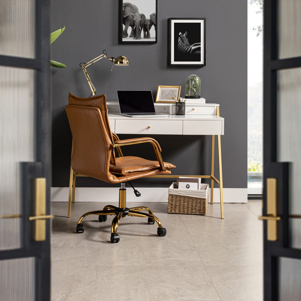 Modern Task Chair Office Swivel Chair with Tufed Back, Camel