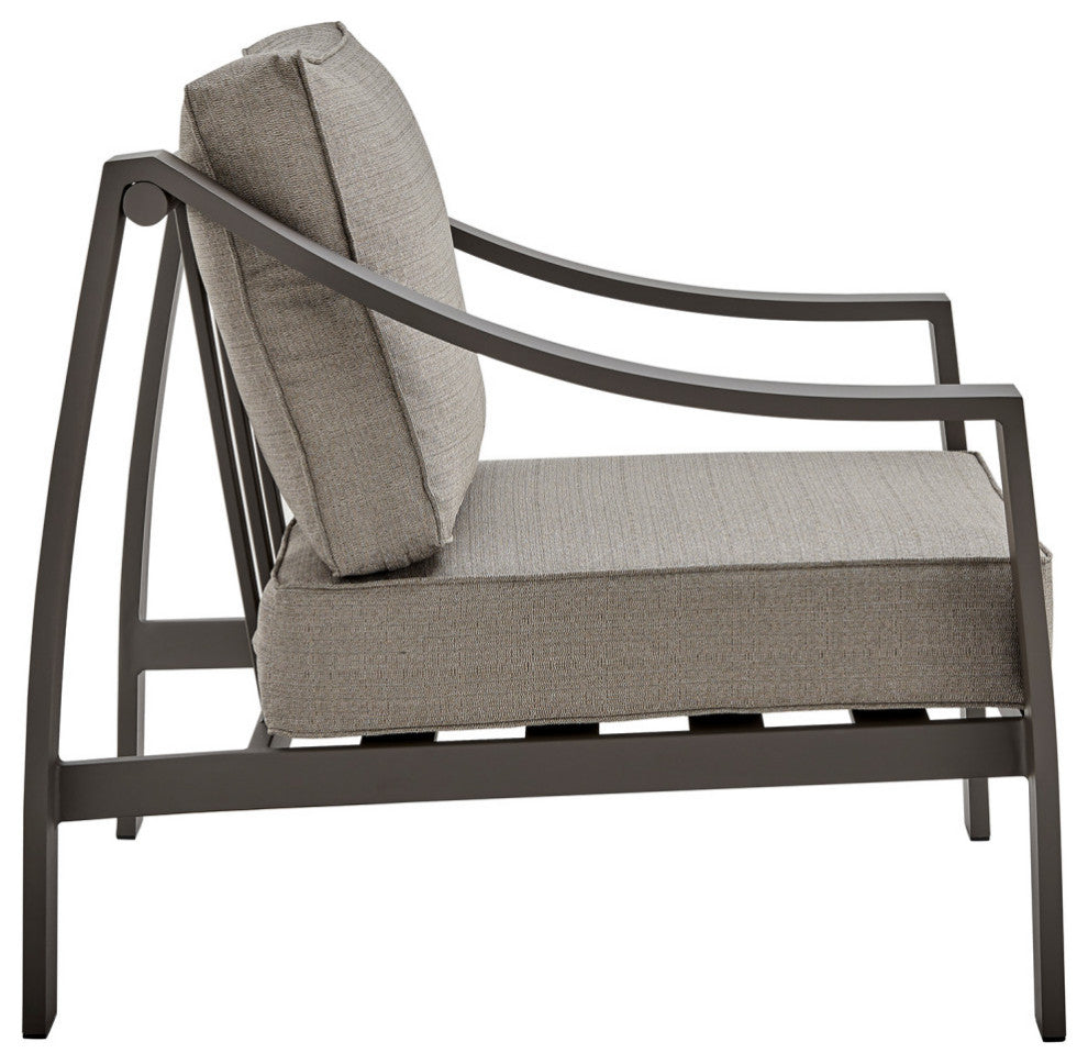 Mongo 4-Piece Outdoor Patio Furniture Set, Dark Brown Aluminum With Cushions, Brown