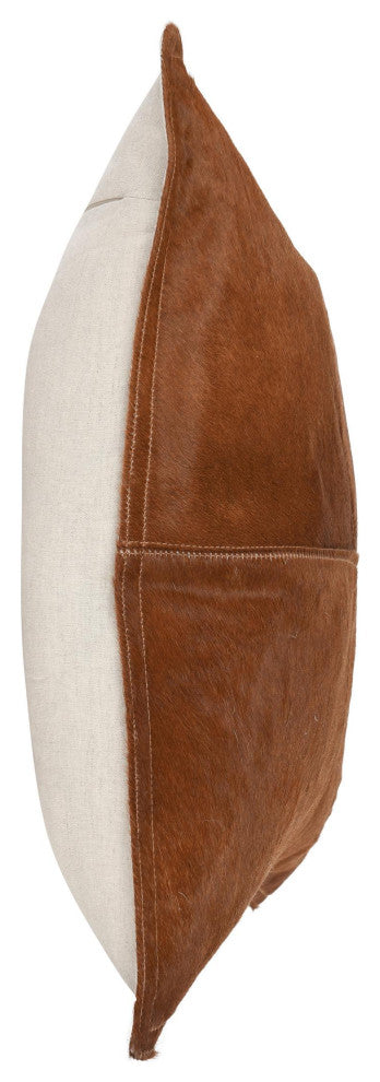 Canada 20" Natural Hide Throw Pillow, Chestnut