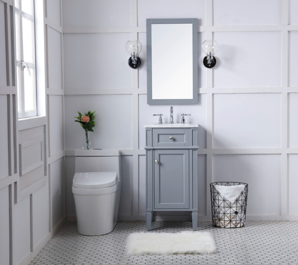 Home Living Vanity with Carrara White Marble Countertop, Gray, 18", Single Sink