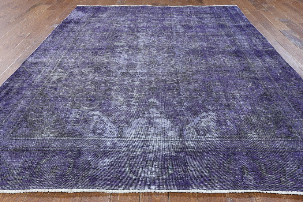 Persian Design Floral Purple Overdyed 8'x11' Hand Knotted Wool Area Rug H9089