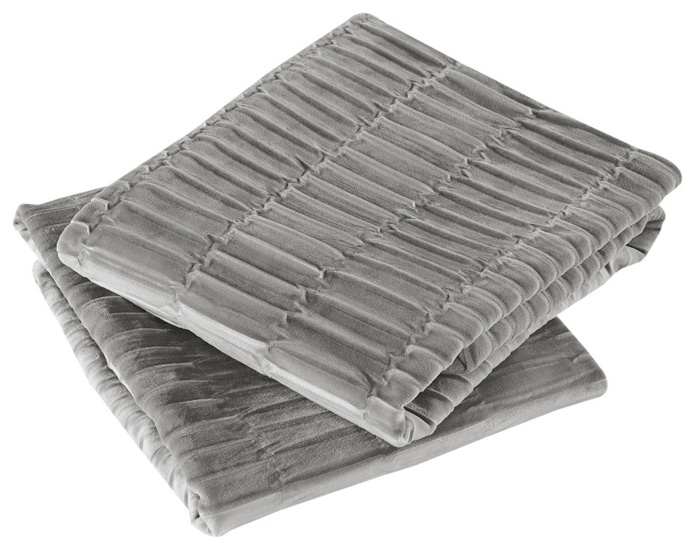 Pleated Velvet Pillow Covers, Set of 2, Silver, 14"x26"