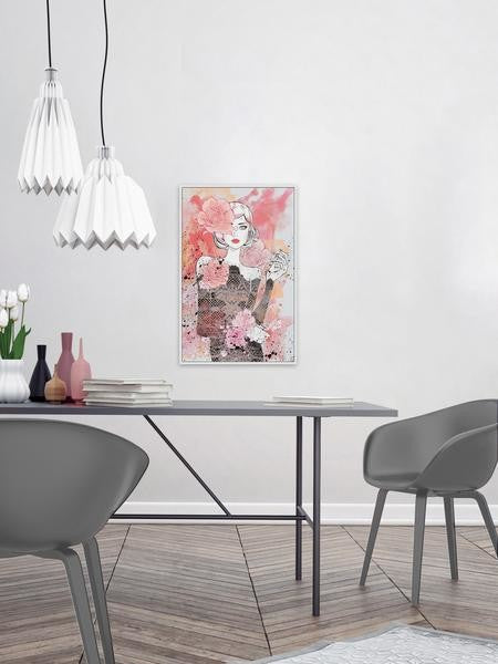 "Floral Girl" Floater Framed Painting Print on Canvas, 30"x45"