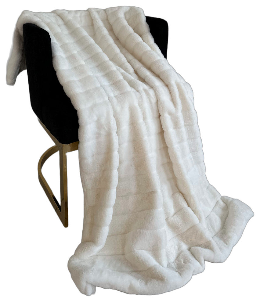 Plutus Off White Soft Snow Faux Fur Luxury Throw Blanket, Throw 60"W x 84"L