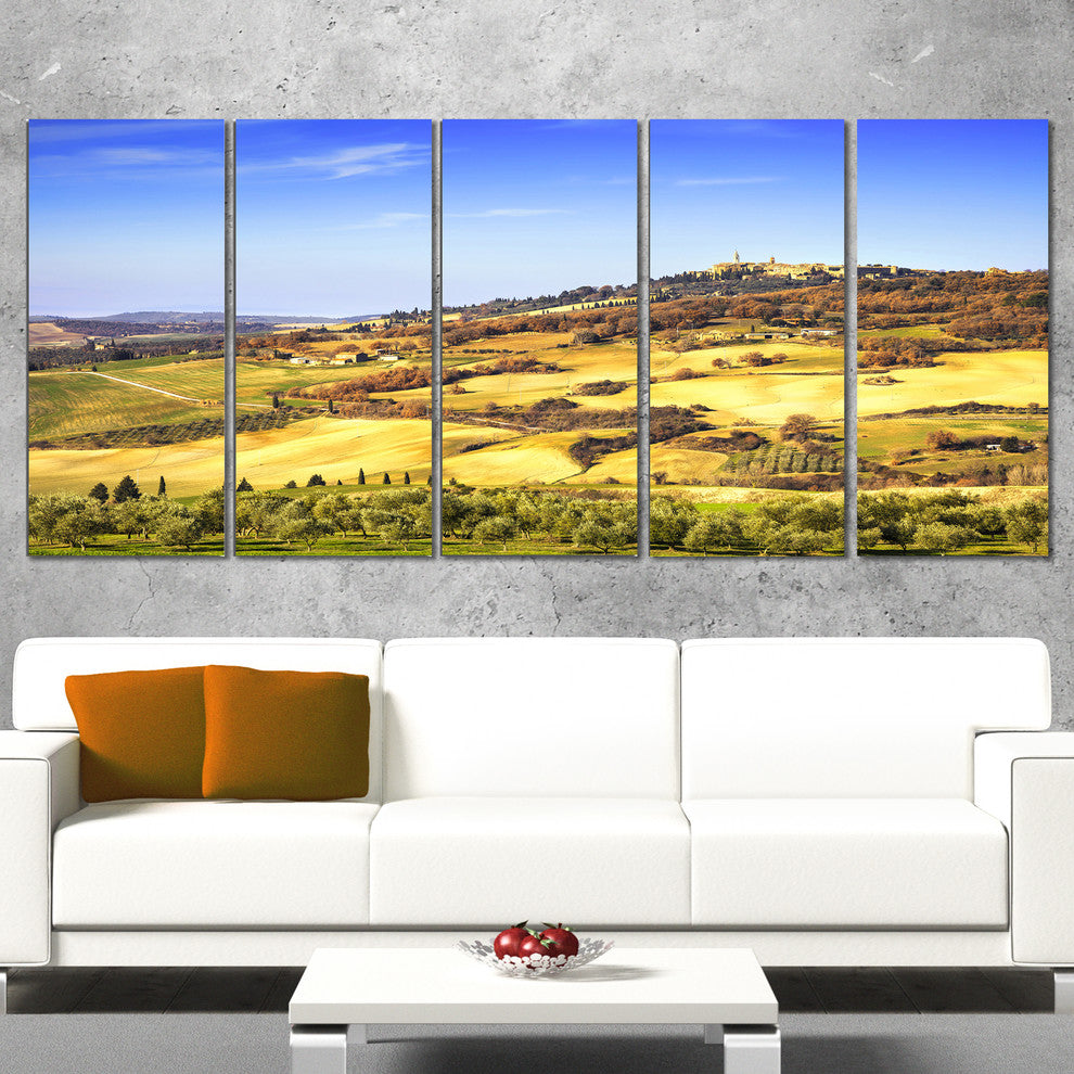 "Pienza Medieval Village Italy" Landscape Wall Art Print, 5 Panels, 60"x28"