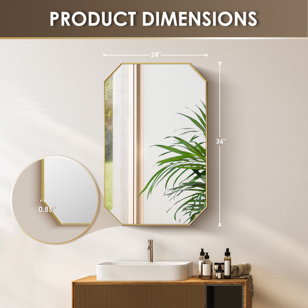 Allure Octagon Framed Bathroom Wall Mirror, Brushed Gold, 24"