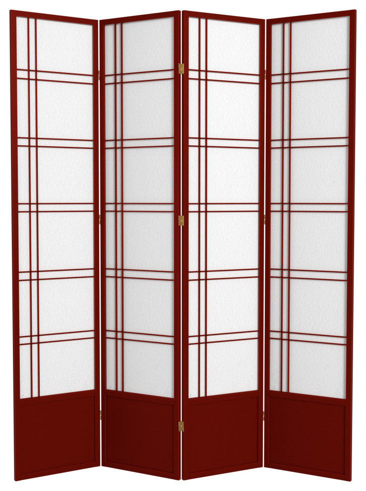 7' Tall Double Cross Shoji Screen, Rosewood, 4 Panels
