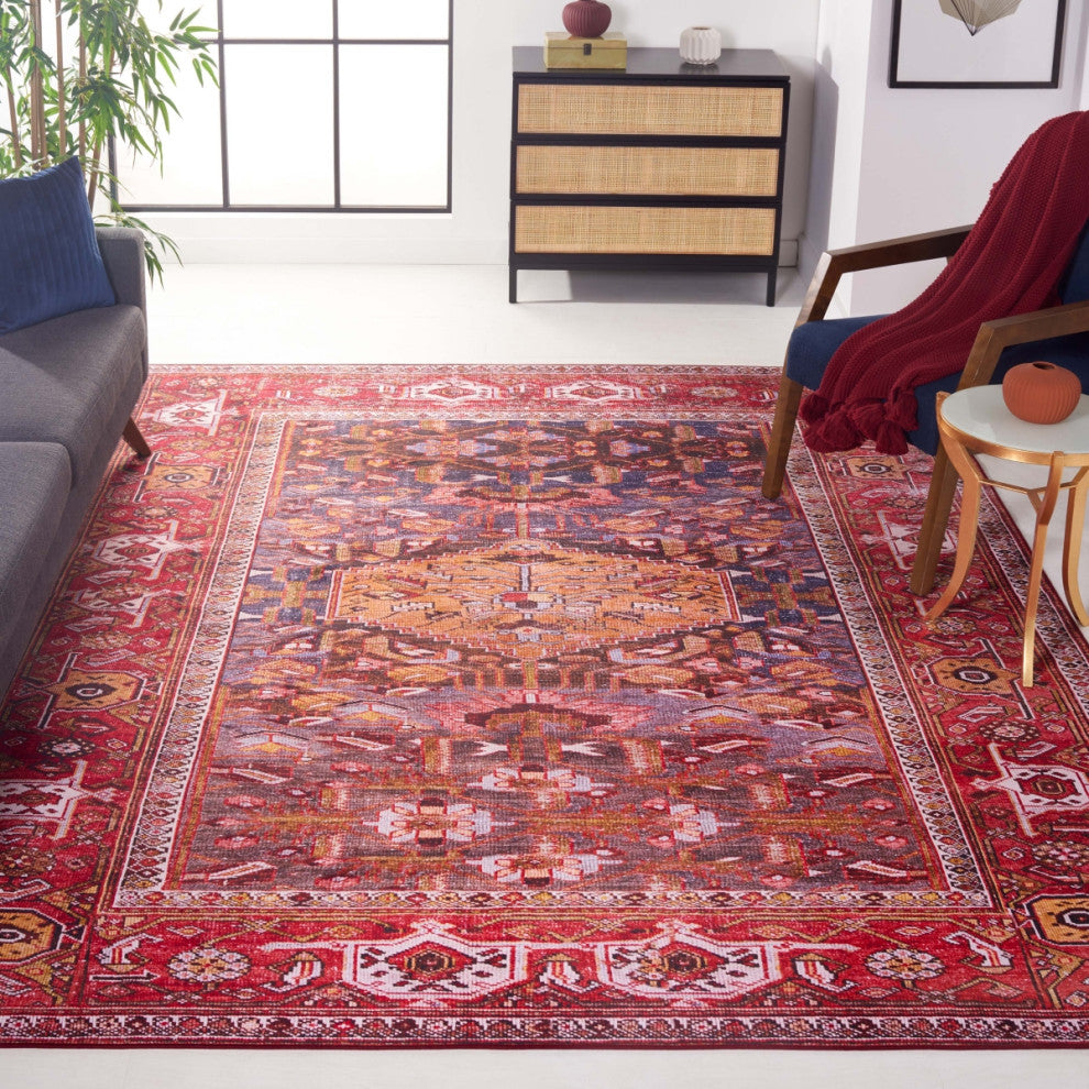 Safavieh Tucson TSN127 Rug Machine-Washable, Navy/Rust, 8'x10'