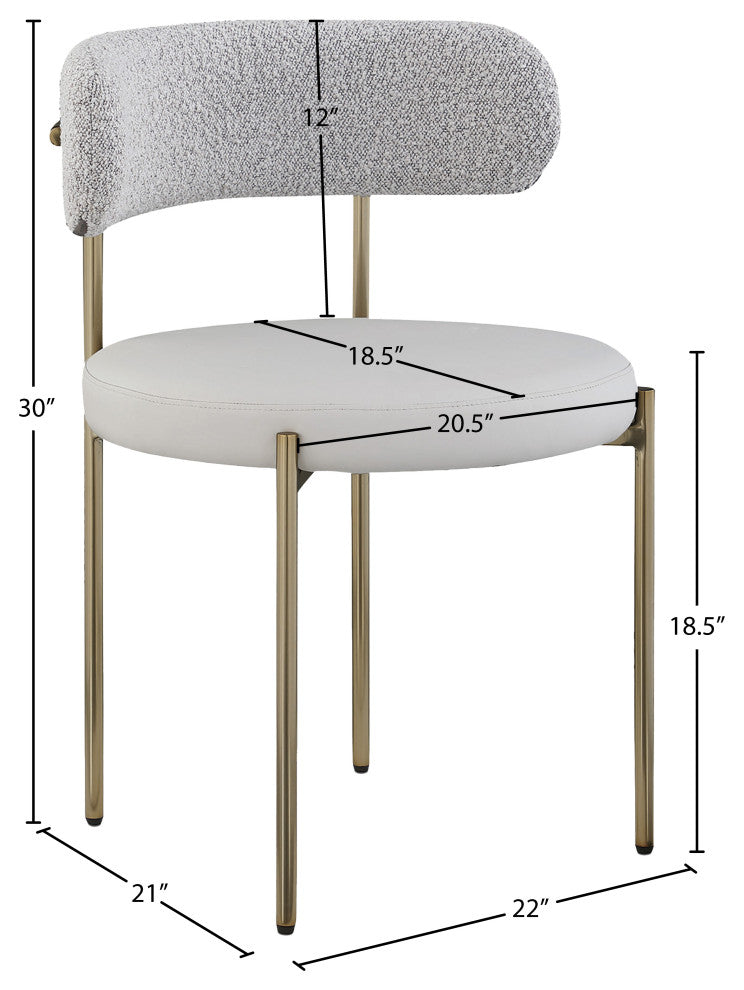 Beacon Dining Chair, Set of 2, Taupe, Vegan Leather and Boucle Fabric, Brushed Brass Finish
