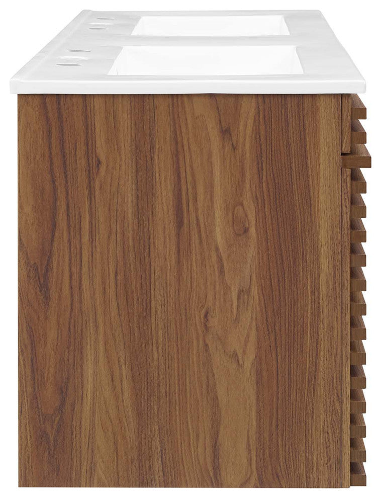 Render 48" Wall-Mount Bathroom Vanity, Walnut White