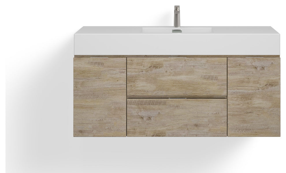 Boutique Bath Vanity, Natural Wood, 48", Single Sink, Wall Mount