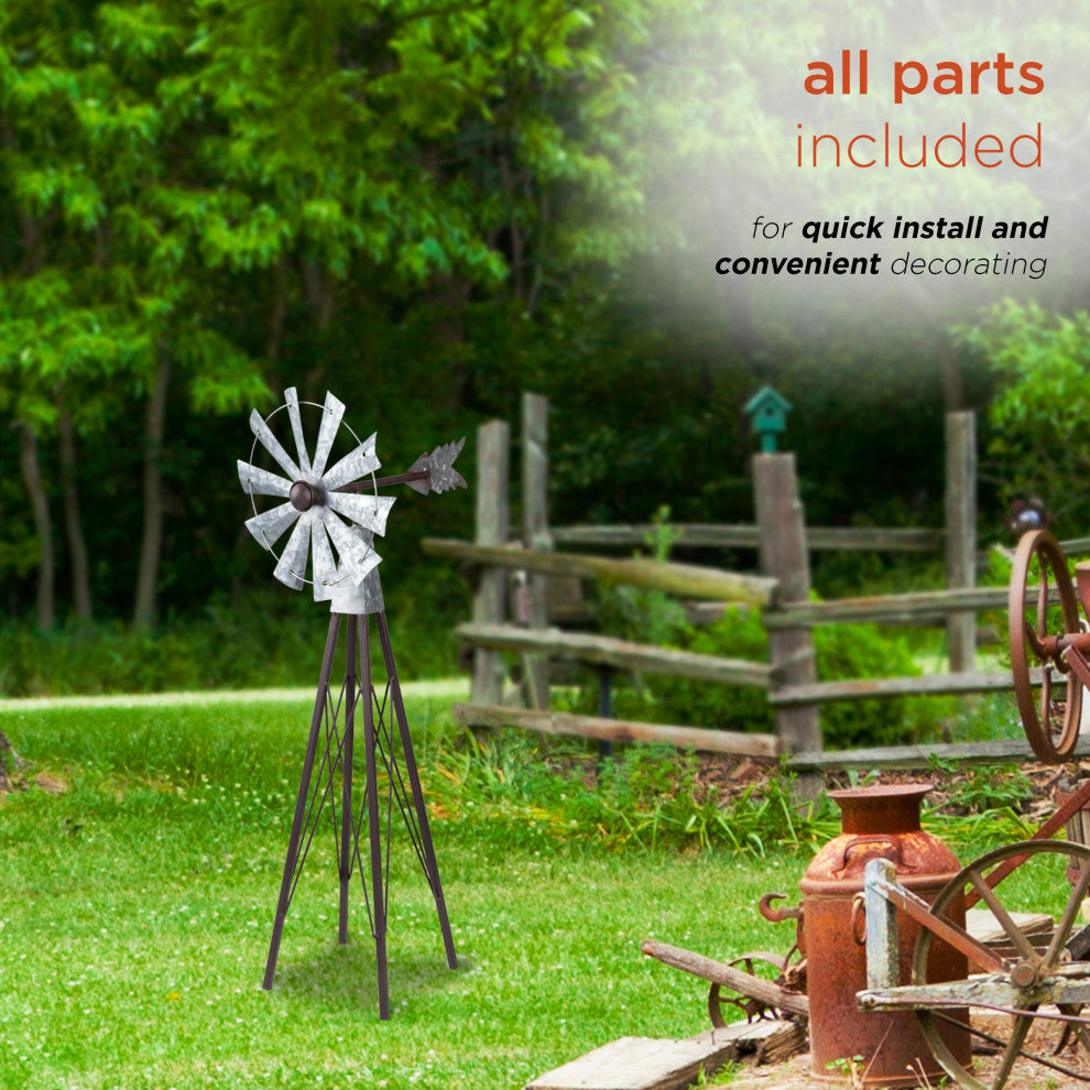 Rustic Bronze and Silver Metal Mini Windmill