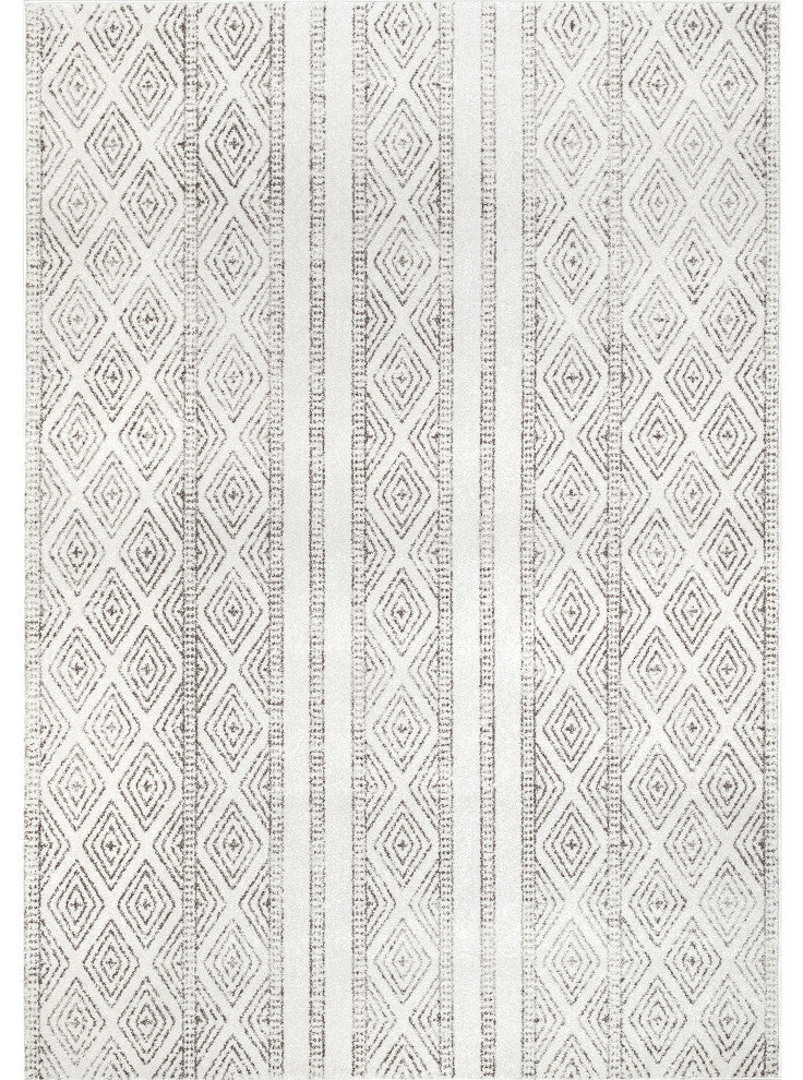 Nuloom Banded Bird's Eye Diamonds Area Rug, Grey 4'x6'