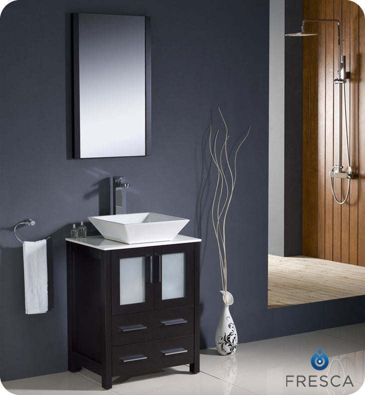 Torino 24" Espresso Modern Bathroom Vanity With Vessel Sink, FFT9152CH