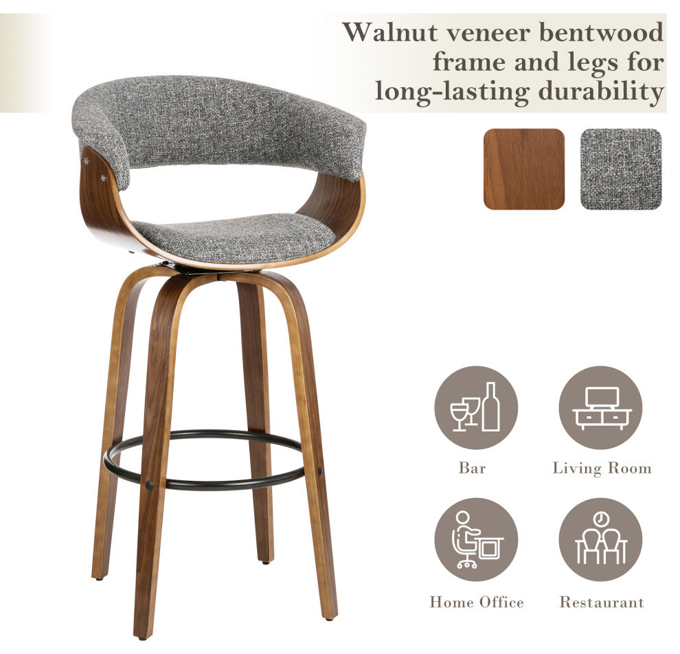 Set of 2 Mid-century Modern Walnut Swivel Bar Stool