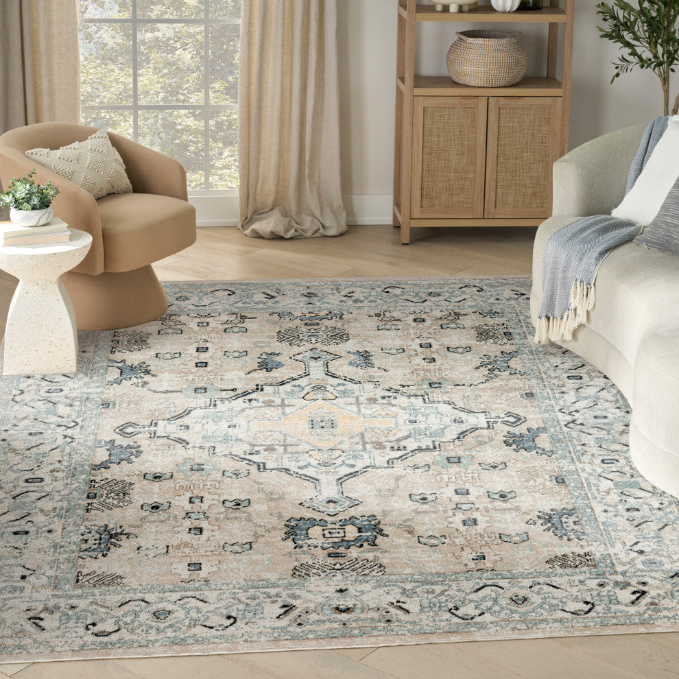 Nourison Washable Decor 7'10" x 10' Taupe Blue Vintage Indoor Rug