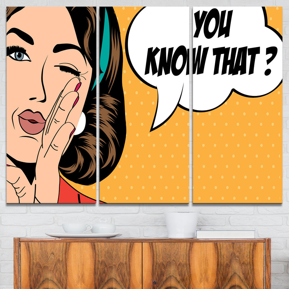 "Retro Woman in Comic Style" Digital Metal Wall Art, 3 Panels, 36"x28"