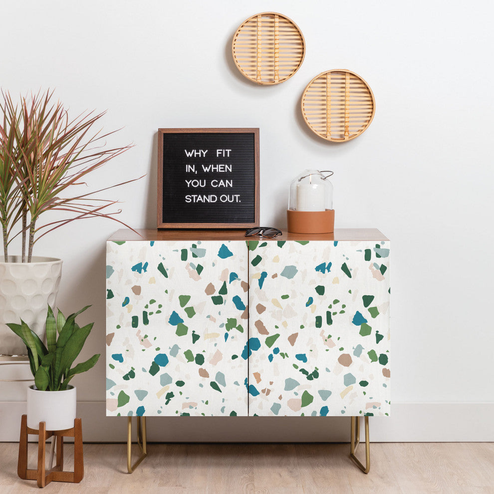 Deny Designs Terrazzo Credenza, Walnut, Gold Steel Legs