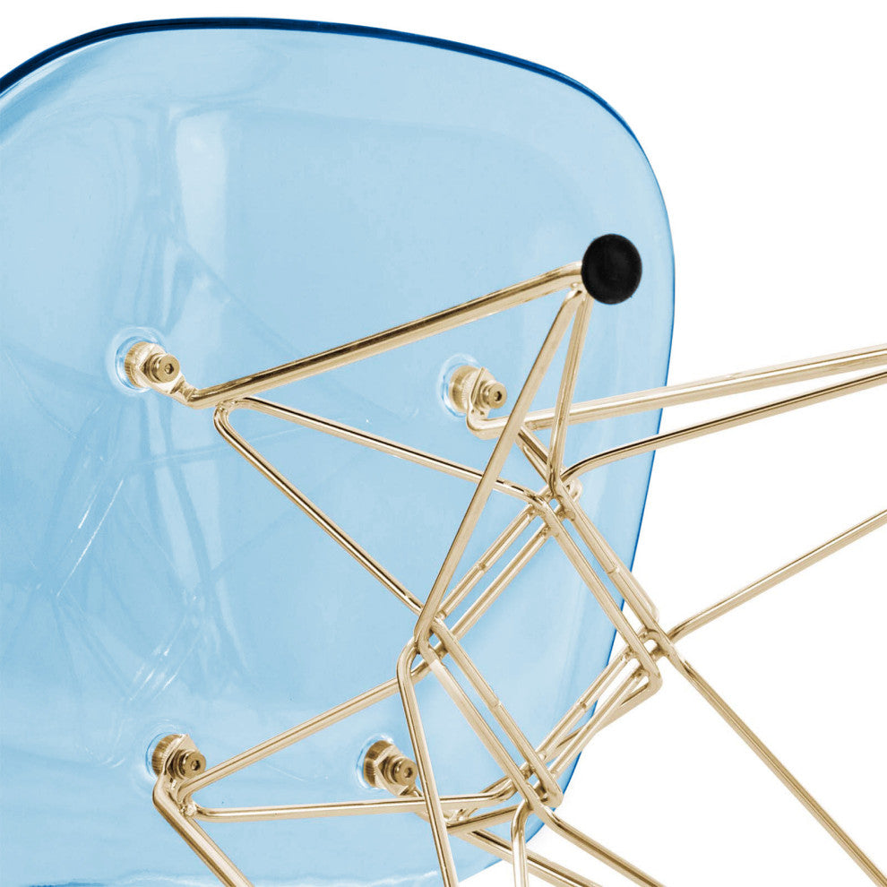 Dining Chair with ABS Plastic Seats Side Chair in Gold Chrome, Transparent Blue