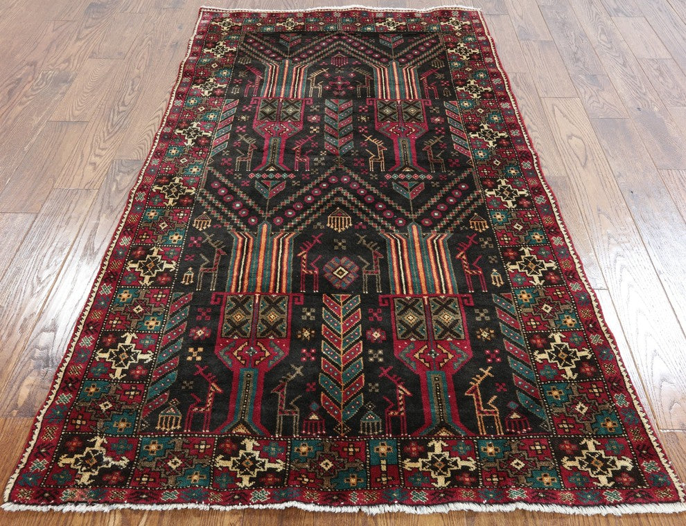 4'x6' Handmade Oriental Persian Balouch Wool Area Rug, W2311