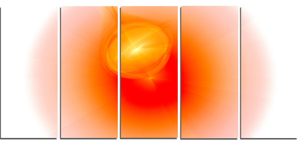 Red Luminous Misty Sphere, Abstract Canvas Art Print, 60"x28", 5 Panels