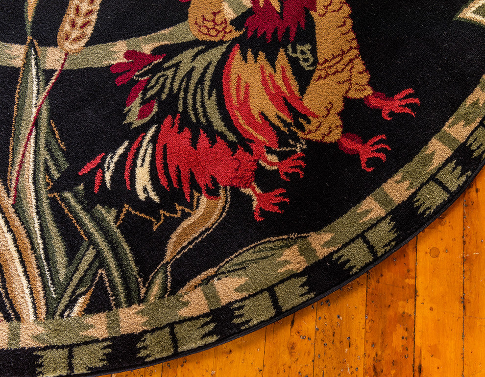 Unique Loom Black Barnyard Farm 4' Round Rug