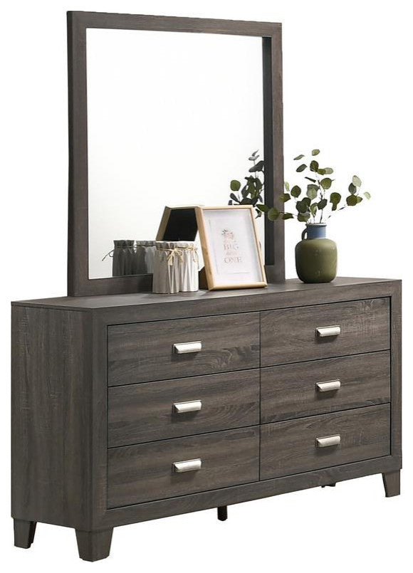 Rustic Gray Wood 6pc Bedroom Set in Cali King with Chest and 2 Nightstands