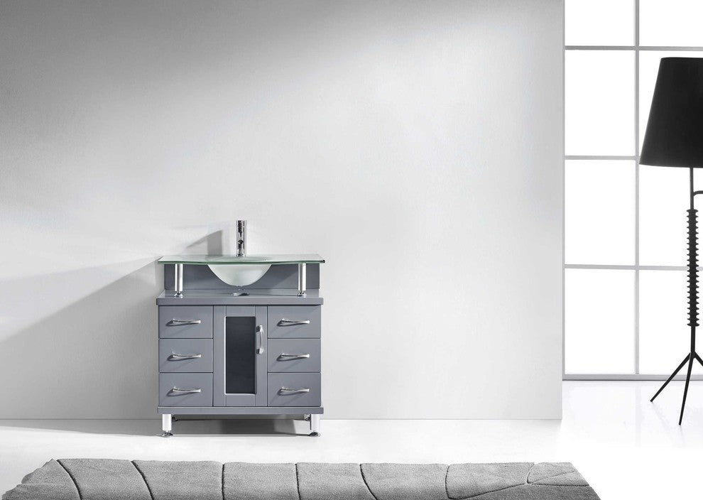 Vincente 32" Single Bathroom Vanity Set Gray, Frosted Tempered Glass Top