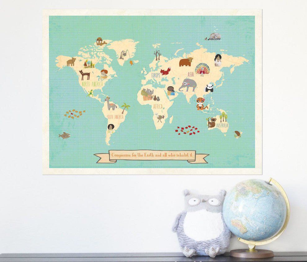 Global Compassion World Map 24x18 Children's Wall Art Poster