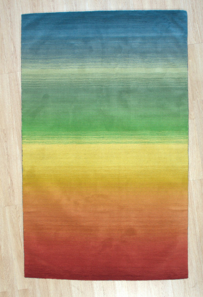 Hand-Tufted Wool Multicolor Contemporary Stripe Rainbow Rug, 5' X 8'