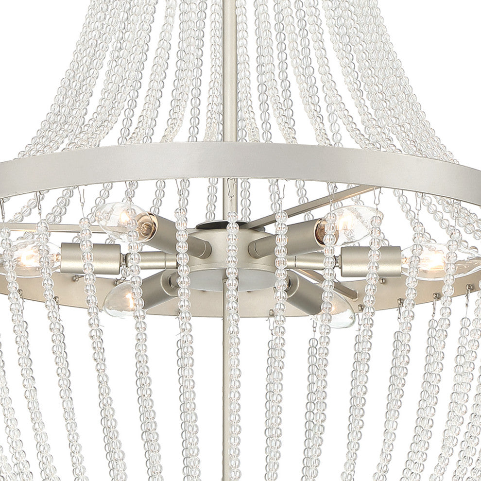 6-Light Unique Empire Chandelier With Beaded Accents, Antique Silver