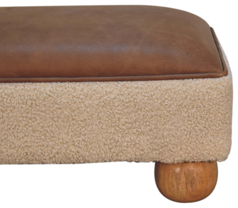 Tan Leather Boucle Ball Footstool