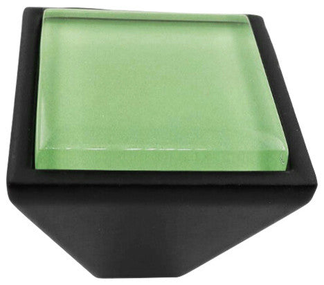 Light Fern Green Crystal Glass Black Metal Square Frustum Knob