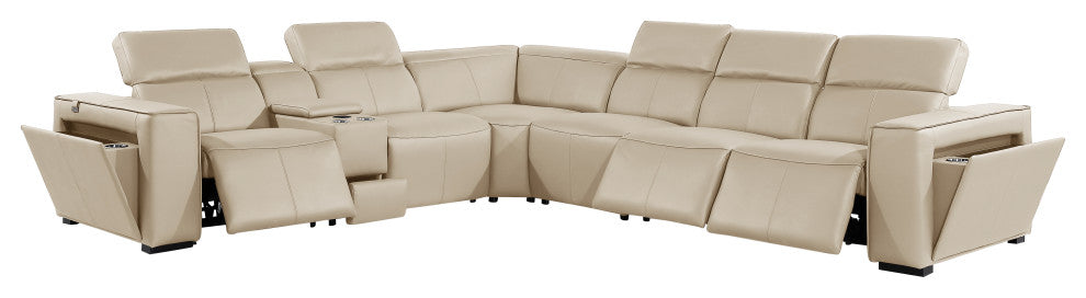 Niccolo Italian Leather 7-Piece L-Shaped Power Reclining Sectional, Beige
