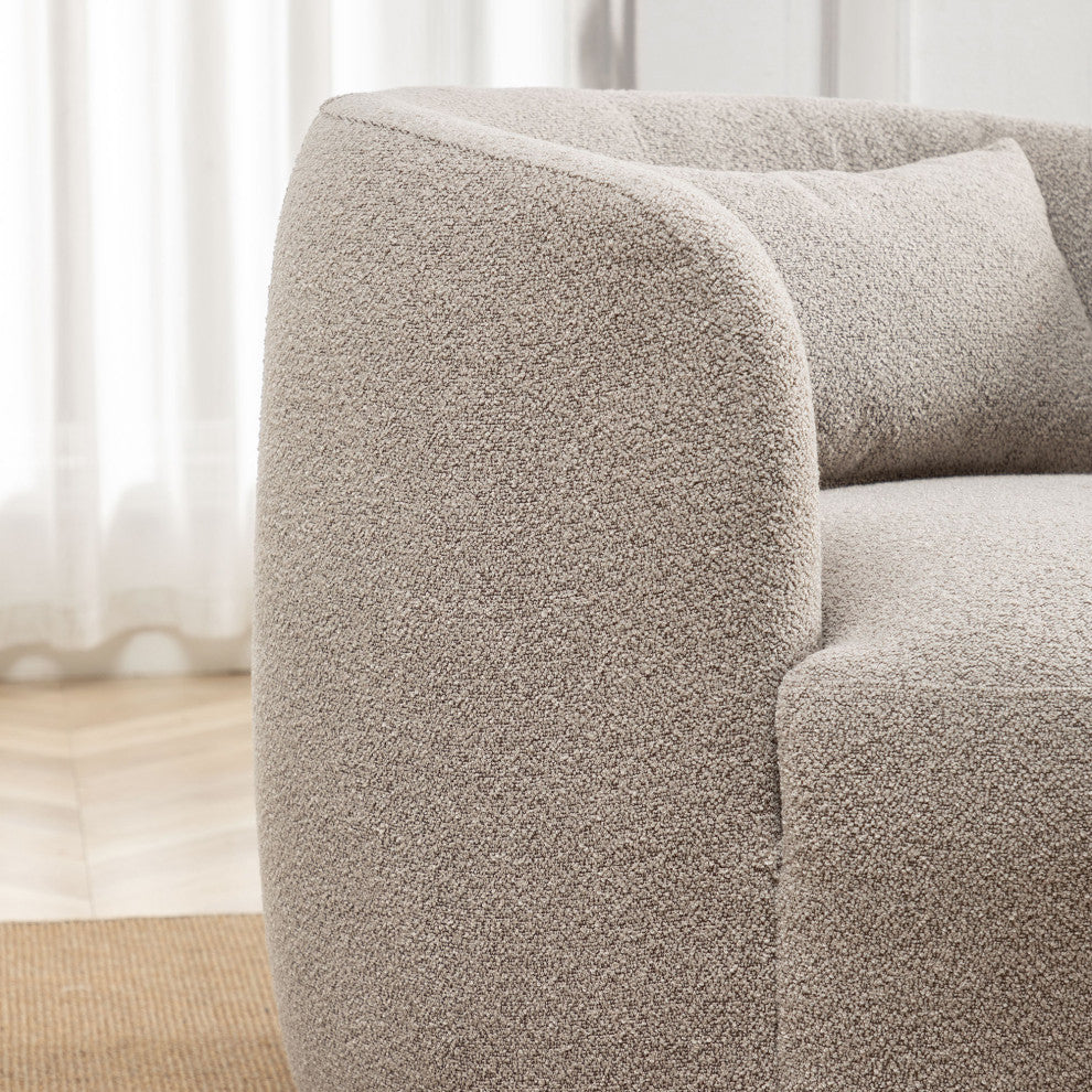 34" Wide Boucle Upholstered Swivel Armchair, Taupe