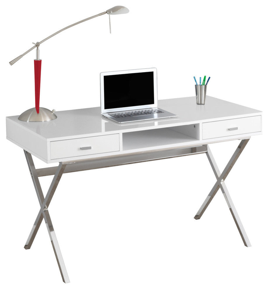 Computer Desk - 48"L / Glossy White / Chrome Metal