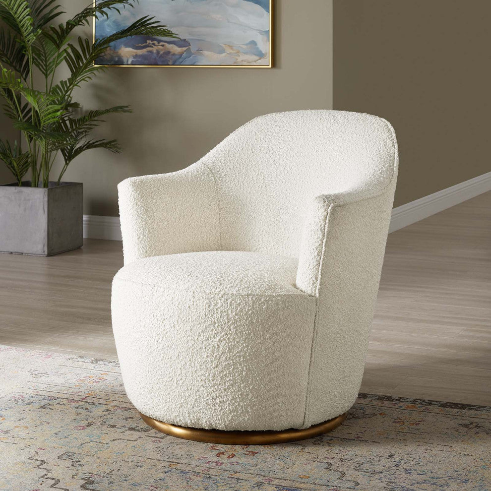 Armchair Swivel Accent Chair, White, Fabric, Modern, Lounge Hotel Hospitality