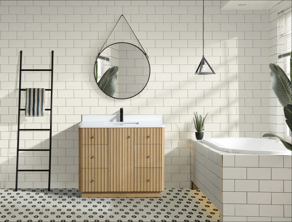 La Jolla Bathroom Vanity, Washed Oak, 42", Single Sink, Freestanding