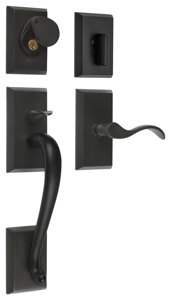 Rockwell Premium Solid Brass Entry Door Savoy Handleset, Antique Black