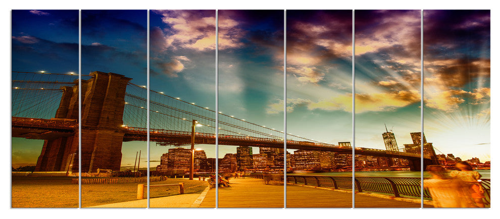 Relaxing in Brooklyn Bridge Park, Cityscape Canvas Print, 83"x32", 7 Panels