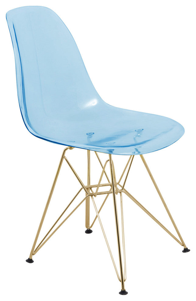 Dining Chair with ABS Plastic Seats Side Chair in Gold Chrome, Transparent Blue