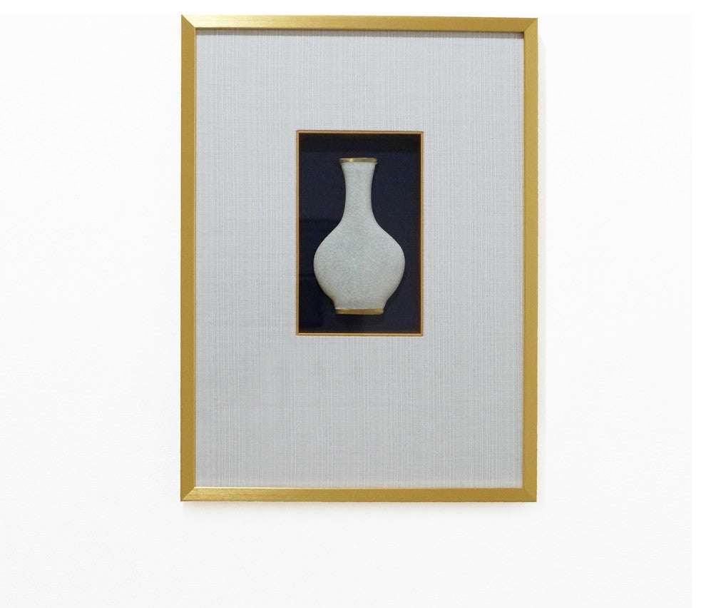 Framed Crackle Tile Vase, White