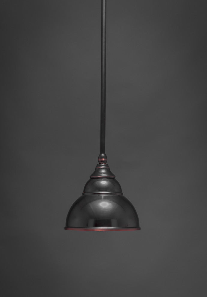 Stem Mini Pendant In Black Copper, 7" Double Bubble Metal Shade Glass