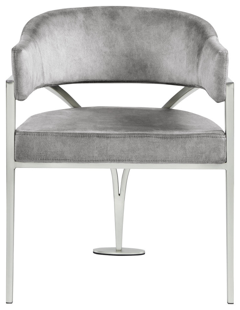 Madelyn Upholstered Dining Chair, Set of 2, Gray, Velvet, Silver Finish