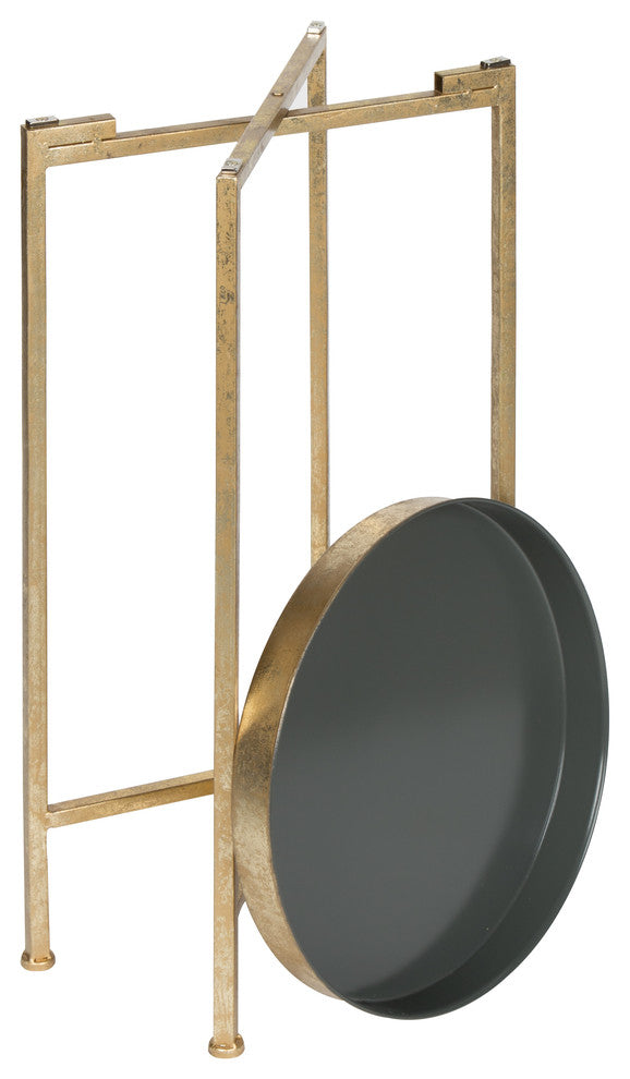Kate and Laurel Celia Round Metal Foldable Tray Accent Table, Gold and Gray