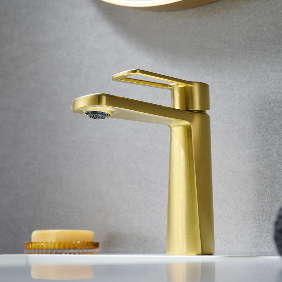 Paula Single Hole Single-Handle Bathroom Faucet, Brushed Gold