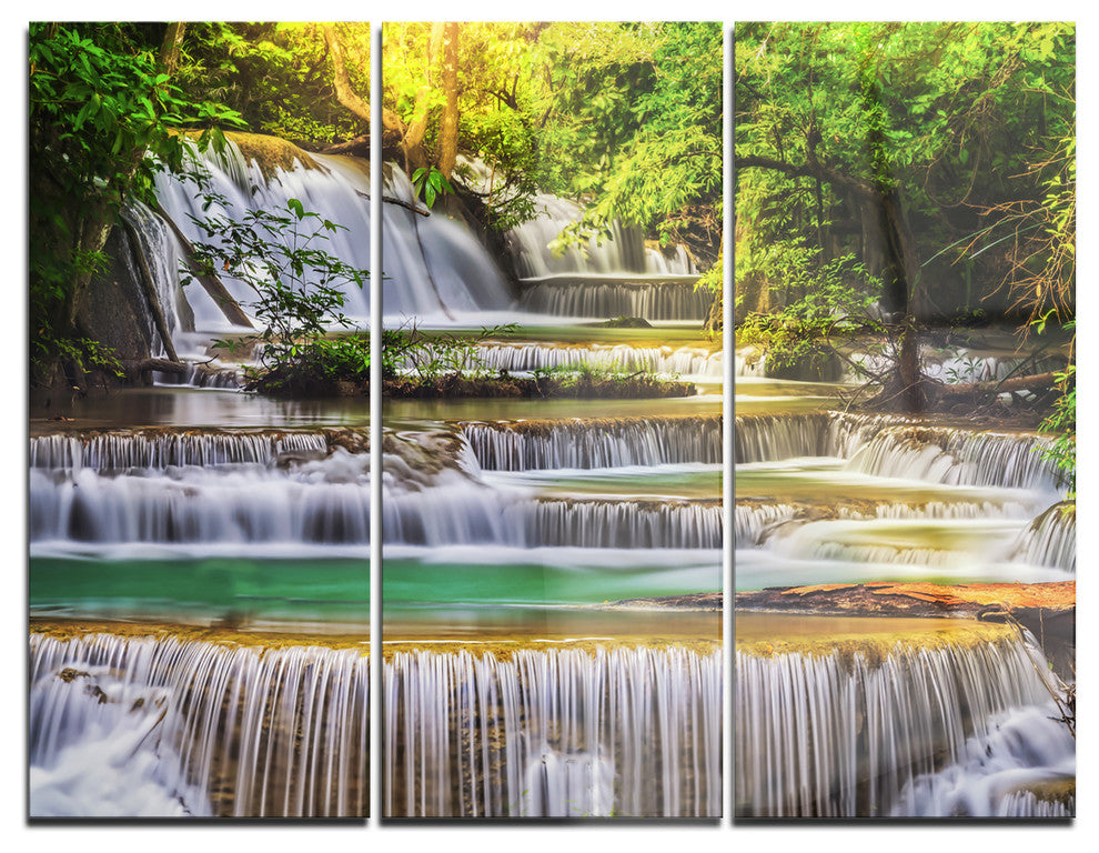 "Tranquil Erawan Waterfall" Metal Wall Art, 3 Panels, 36"x28"