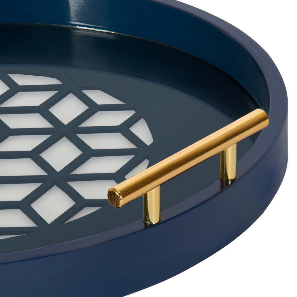 Caspen Round Decorative Tray, Navy Blue 15.5" Diameter