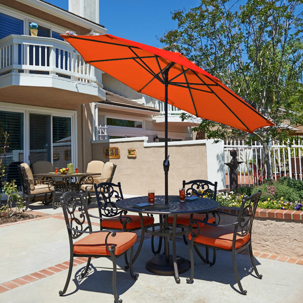 9' Bronze Auto-tilt Crank Lift Aluminum Umbrella, Olefin, Sunset